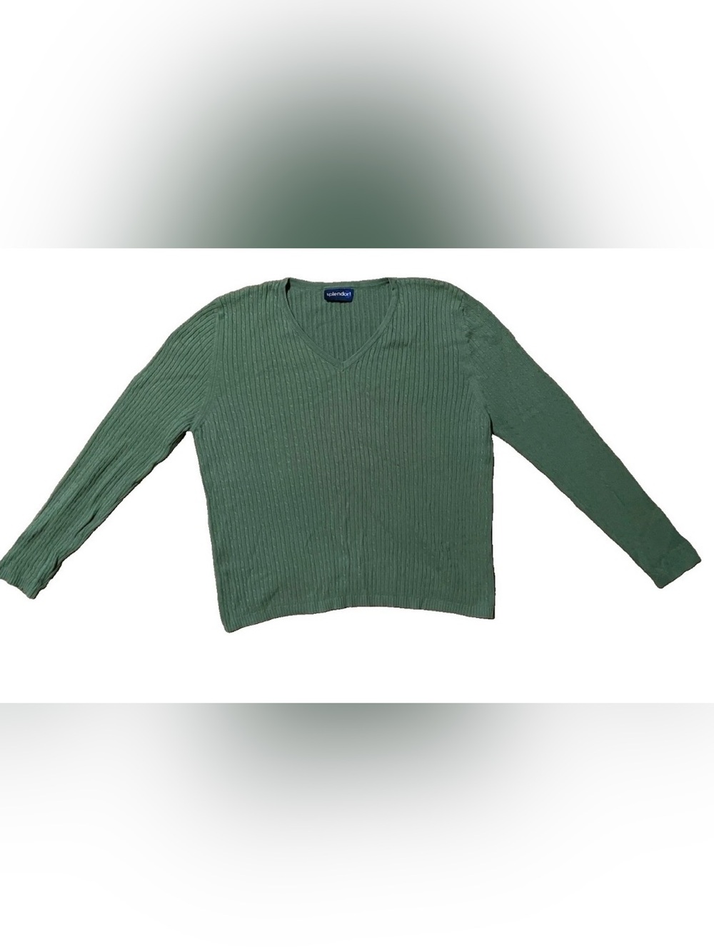 Lands' End Green Ribbed V-Neck Sweater